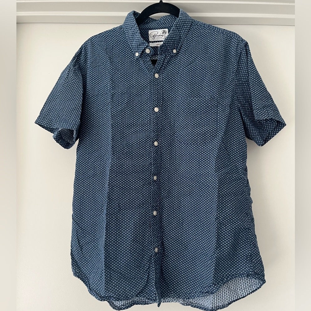 Bonobos | Men’s Slim Fit 100% Cotton Button Down Short Sleeve | Blue/White | L